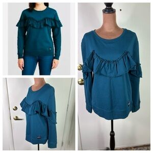 U.S. Polo Assn. women’s Sz M Teal Ruffle detail pullover Sweatshirt cotton blend